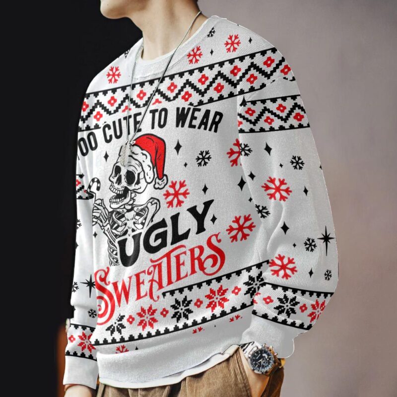 Hooktab Skeleton Too Cute To Wears Ugly Christmas Sweater Hooktab Skeleton Too Cute To Wears Ugly Christmas Sweater