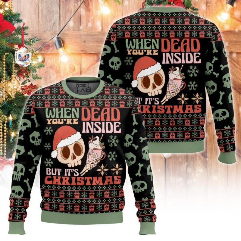 Hooktab Skeleton "When You Are Dead Inside But It's Christmas" Ugly Christmas Sweater Hooktab Skeleton "When You Are Dead Inside But It's Christmas" Ugly Christmas Sweater