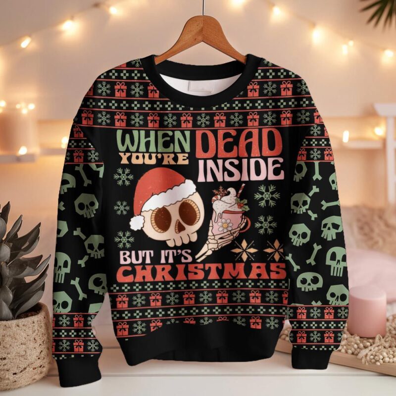 Hooktab Skeleton "When You Are Dead Inside But It's Christmas" Ugly Christmas Sweater Hooktab Skeleton "When You Are Dead Inside But It's Christmas" Ugly Christmas Sweater