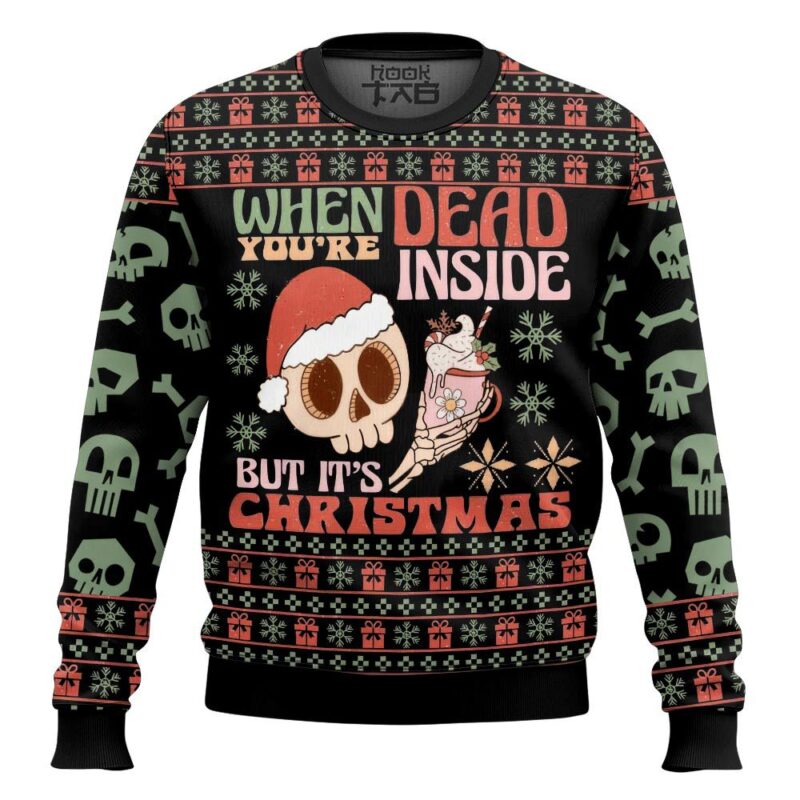 Hooktab Skeleton "When You Are Dead Inside But It's Christmas" Ugly Christmas Sweater