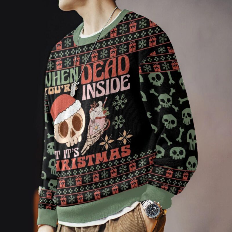 Hooktab Skeleton "When You Are Dead Inside But It's Christmas" Ugly Christmas Sweater Hooktab Skeleton "When You Are Dead Inside But It's Christmas" Ugly Christmas Sweater