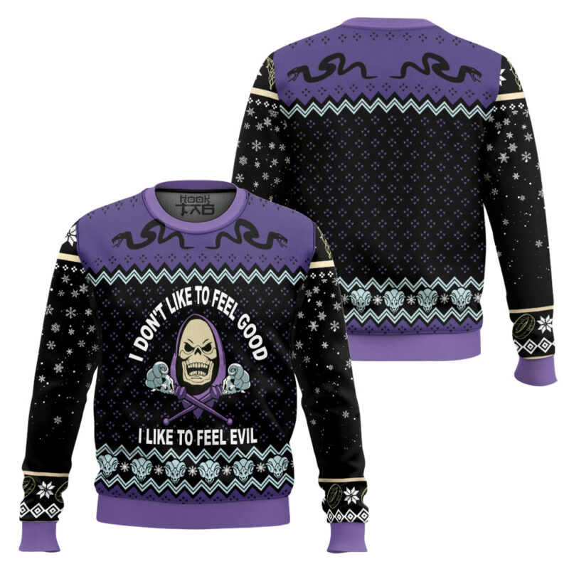 Hooktab Skeletor "I Like To Feel Evil Masters" of the Universe Ugly Christmas Sweater Hooktab Skeletor "I Like To Feel Evil Masters" of the Universe Ugly Christmas Sweater
