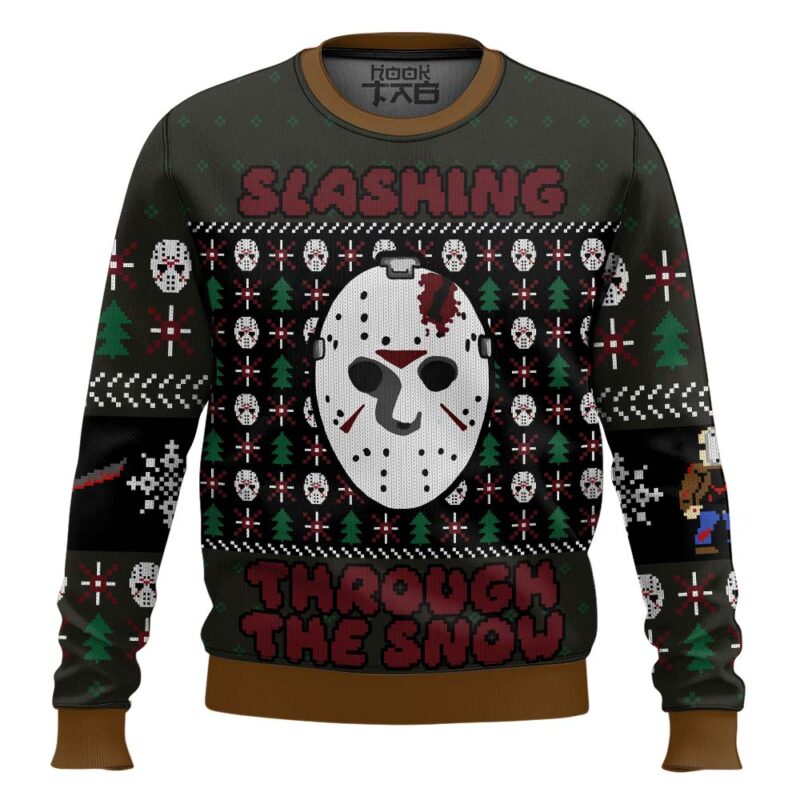 Hooktab Slashing Through The Snow Friday The 13th Ugly Christmas Sweater