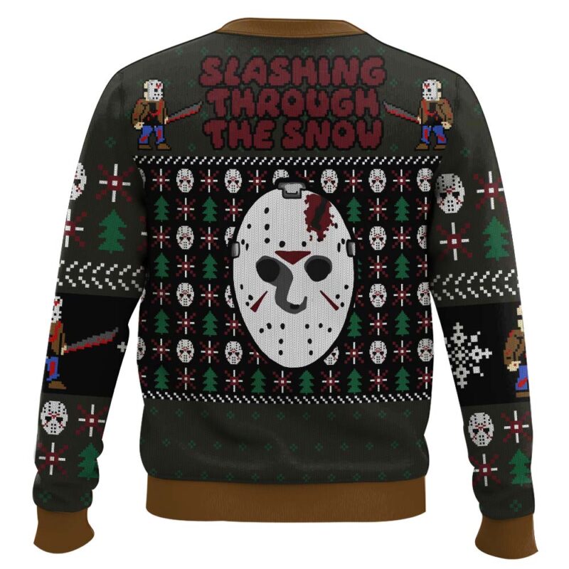 Hooktab Slashing Through The Snow Friday The 13th Ugly Christmas Sweater Hooktab Slashing Through The Snow Friday The 13th Ugly Christmas Sweater