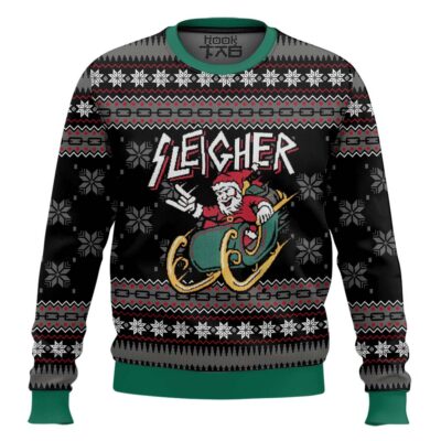Hooktab Slayer And Rocker Santa 2023 Ugly Christmas Sweater