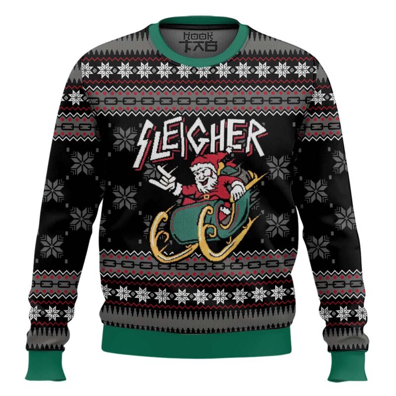 Hooktab Slayer And Rocker Santa 2023 Ugly Christmas Sweater