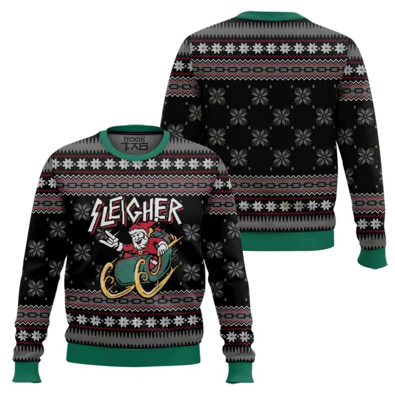 Hooktab Slayer And Rocker Santa 2023 Ugly Christmas Sweater Hooktab Slayer And Rocker Santa 2023 Ugly Christmas Sweater
