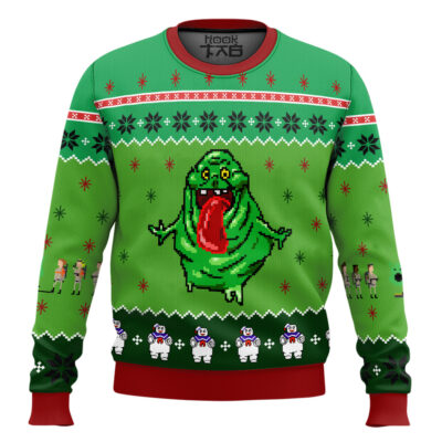 Hooktab Slimer Ghostbusters Ugly Christmas Sweater