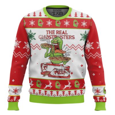 Hooktab Slimer The Real Ghostbusters Ugly Christmas Sweater
