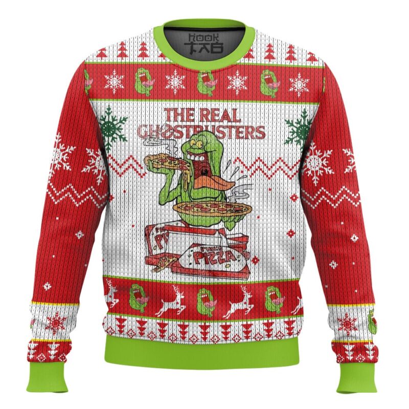 Hooktab Slimer The Real Ghostbusters Ugly Christmas Sweater