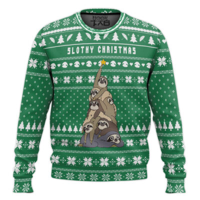 Hooktab Slothy Christmas Cute Sloth Ugly Christmas Sweater