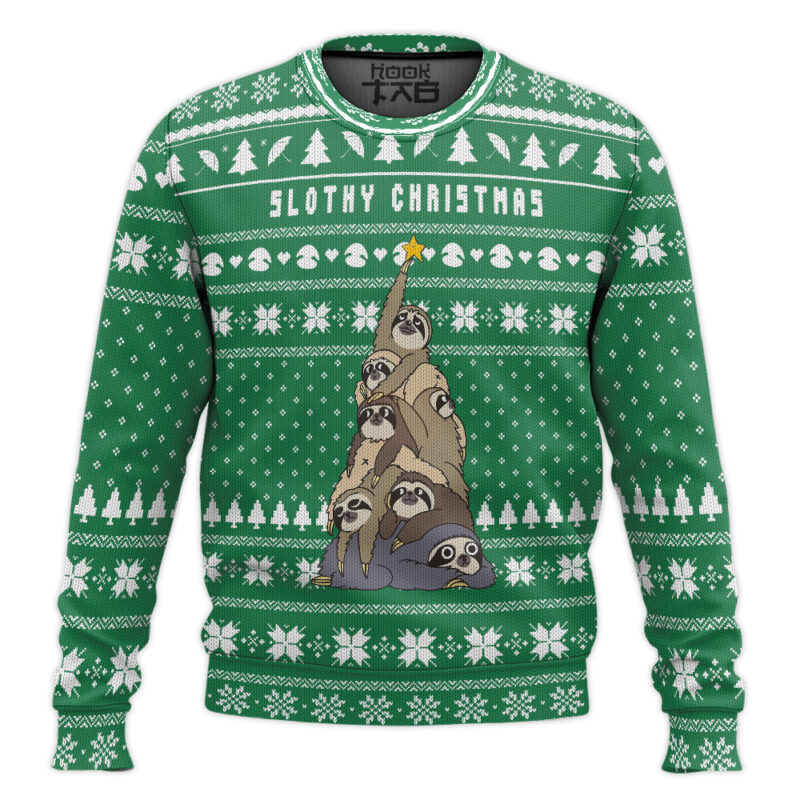 Hooktab Slothy Christmas Cute Sloth Ugly Christmas Sweater