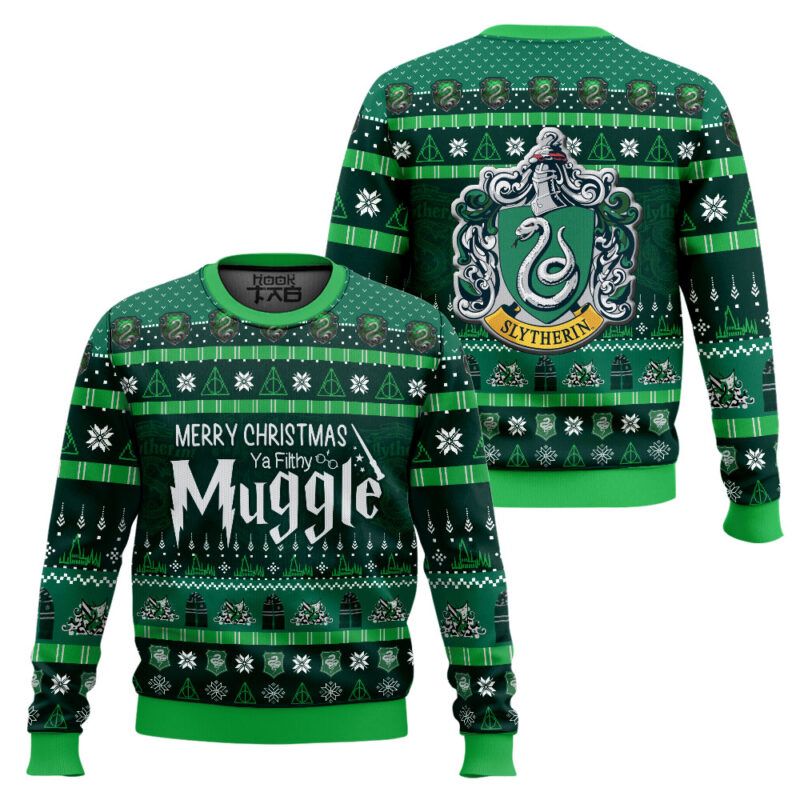 Hooktab Slytherin Merry Christmas Ya Filthy Muggle Sweater Hooktab Slytherin Merry Christmas Ya Filthy Muggle Sweater