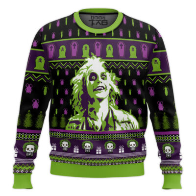 Hooktab Smiley Beetlejuice Ugly Christmas Sweater