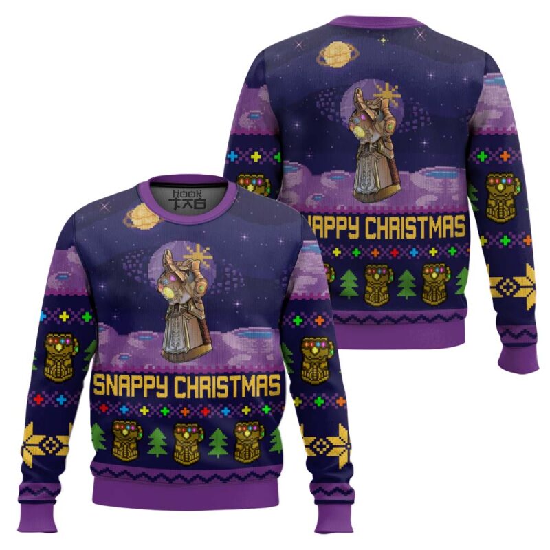 Hooktab Snappy Christmas Infinity Gauntlet Marvel Ugly Christmas Sweater Hooktab Snappy Christmas Infinity Gauntlet Marvel Ugly Christmas Sweater