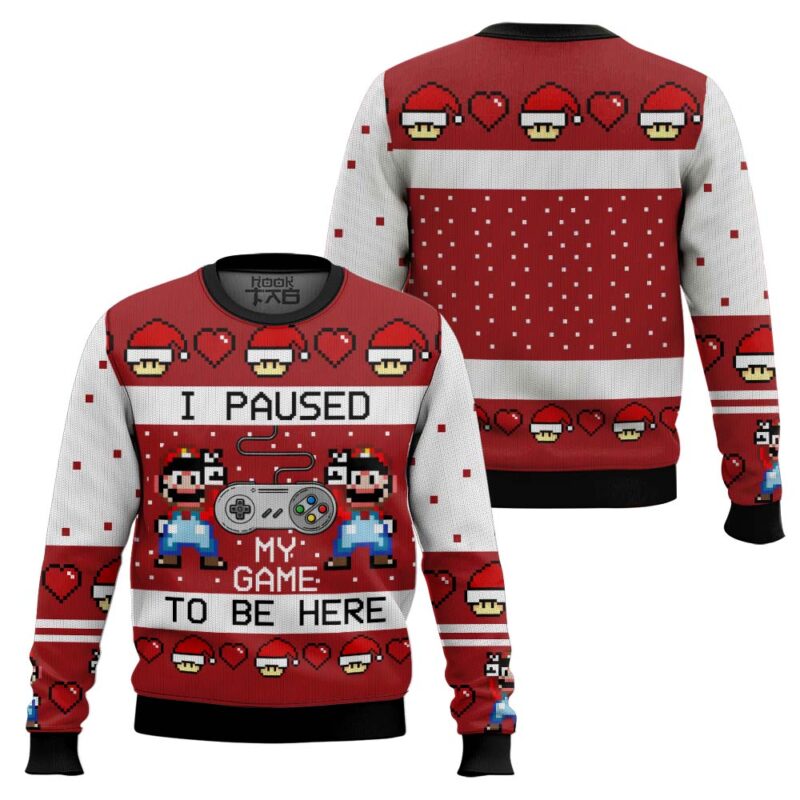Hooktab SNES Mario I Paused My Game Ugly Christmas Sweater Hooktab SNES Mario I Paused My Game Ugly Christmas Sweater