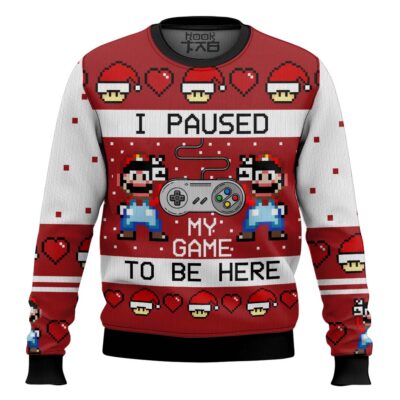 Hooktab SNES Mario I Paused My Game Ugly Christmas Sweater