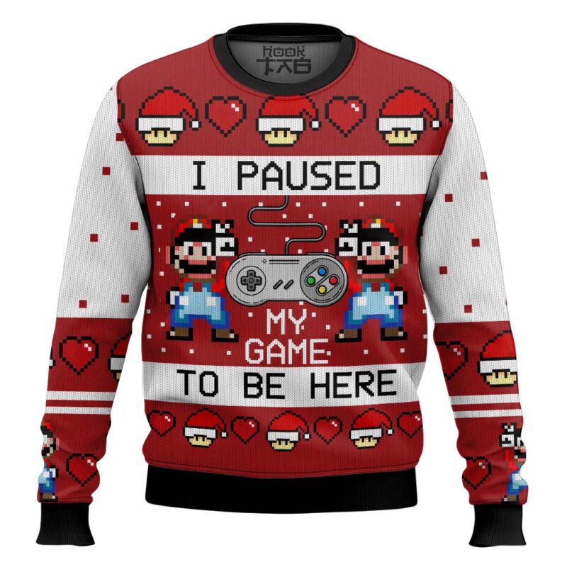 Hooktab SNES Mario I Paused My Game Ugly Christmas Sweater