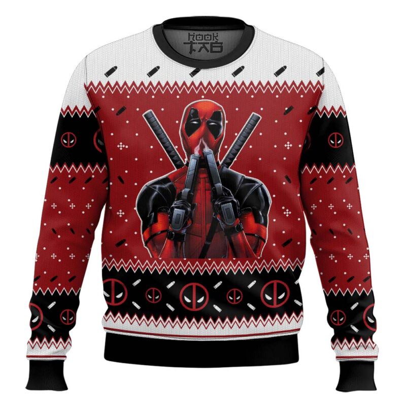 Hooktab Sniffing Deadpool Ugly Christmas Sweater