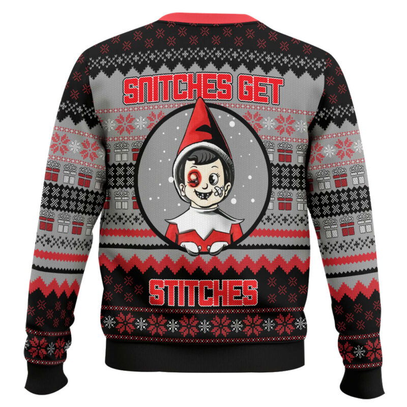 Hooktab Snitches Get Stitches Elf On The Shelf Ugly Christmas Sweater Hooktab Snitches Get Stitches Elf On The Shelf Ugly Christmas Sweater