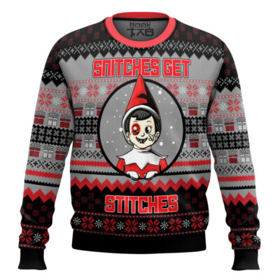 Hooktab Snitches Get Stitches Elf On The Shelf Ugly Christmas Sweater