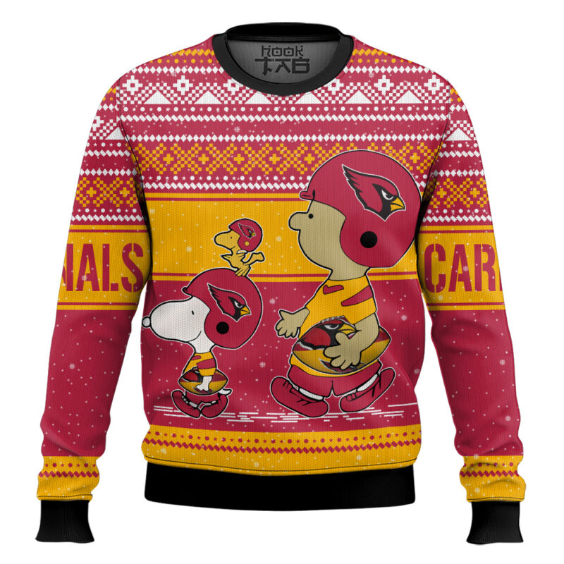 Hooktab Snoopy And Charlie Brown Arizona Cardinals Ugly Sweater