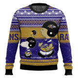 Hooktab Snoopy And Charlie Brown Baltimore Ravens Ugly Sweater