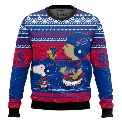 Hooktab Snoopy And Charlie Brown Buffalo Bills Ugly Sweater