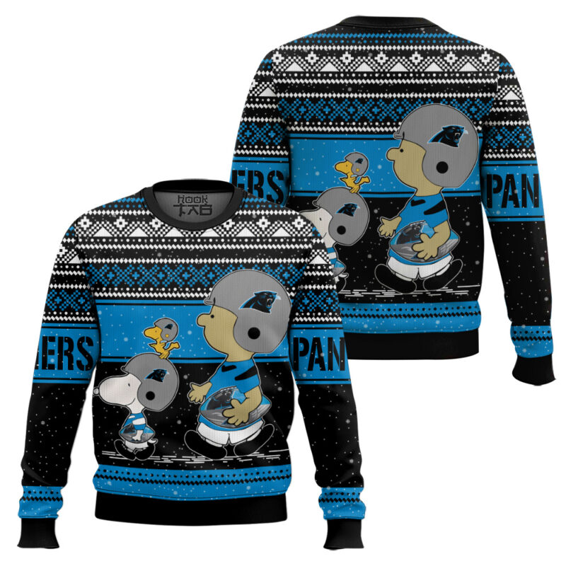 Hooktab Snoopy And Charlie Brown Carolina Panthers Ugly Sweater Hooktab Snoopy And Charlie Brown Carolina Panthers Ugly Sweater