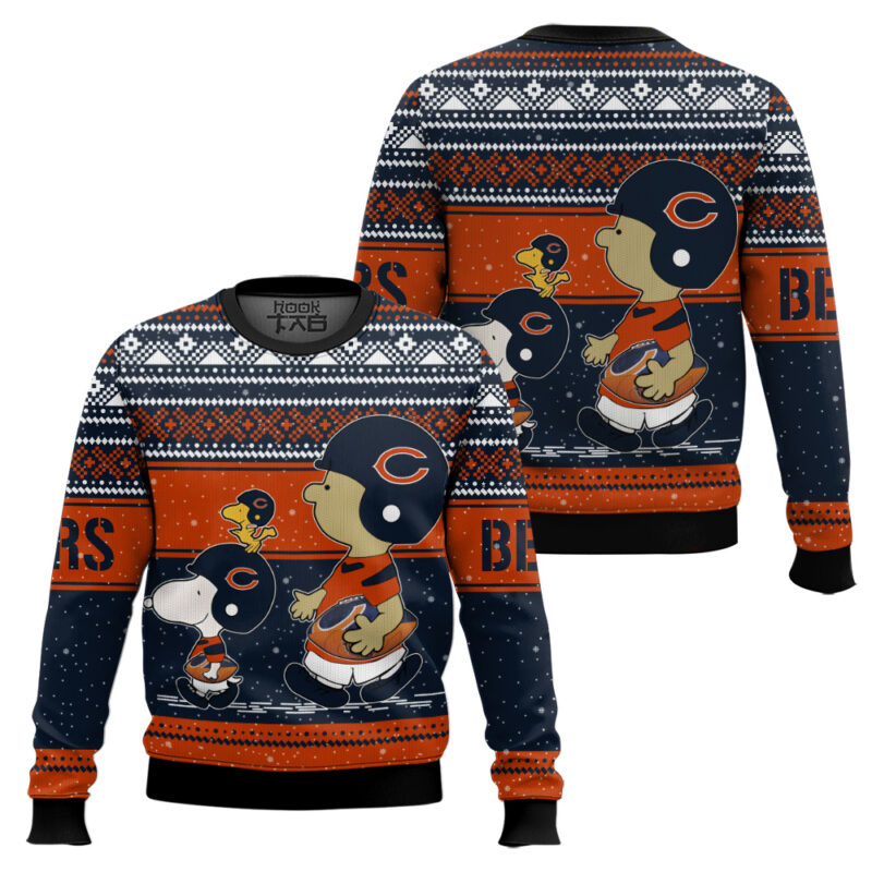 Hooktab Snoopy And Charlie Brown Chicago Bears Ugly Sweater Hooktab Snoopy And Charlie Brown Chicago Bears Ugly Sweater