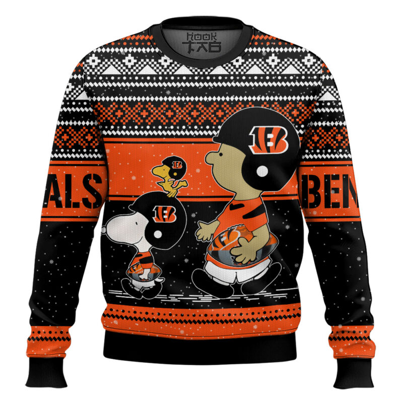 Hooktab Snoopy And Charlie Brown Cincinnati Bengals Ugly Sweater