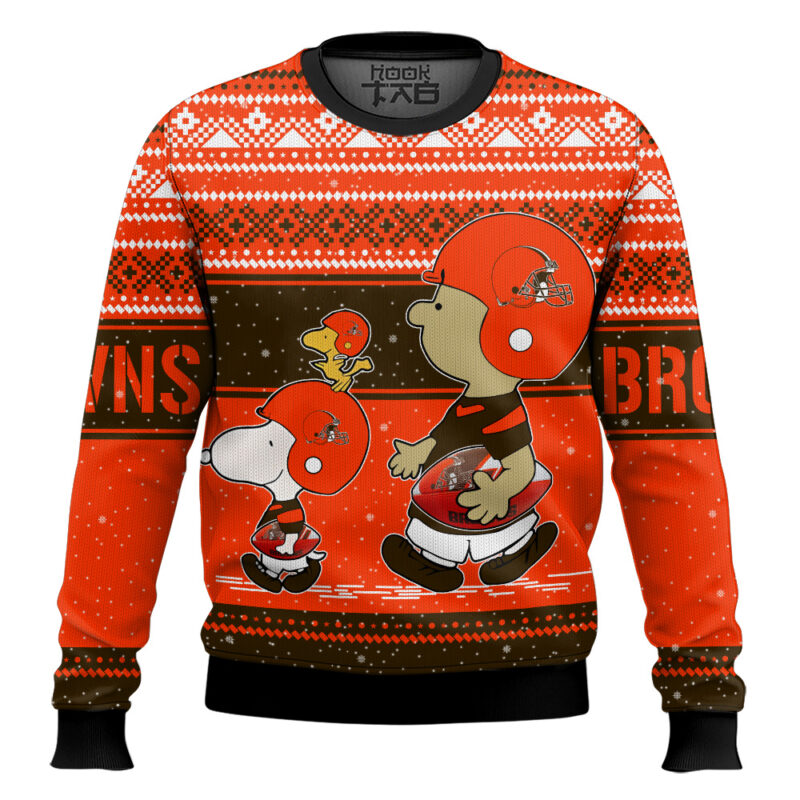 Hooktab Snoopy And Charlie Brown Cleveland Browns Ugly Sweater