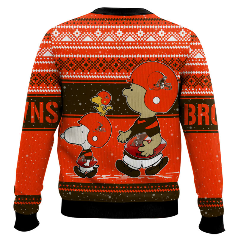 Hooktab Snoopy And Charlie Brown Cleveland Browns Ugly Sweater Hooktab Snoopy And Charlie Brown Cleveland Browns Ugly Sweater