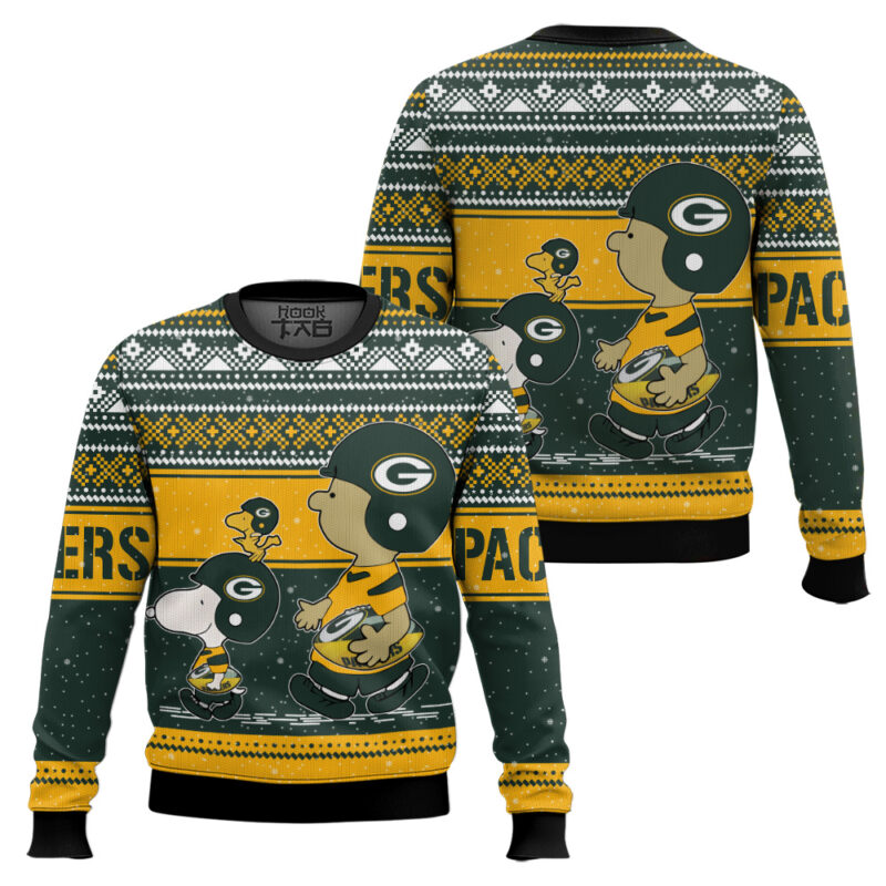 Hooktab Snoopy And Charlie Brown Green Bay Packers Ugly Sweater Hooktab Snoopy And Charlie Brown Green Bay Packers Ugly Sweater