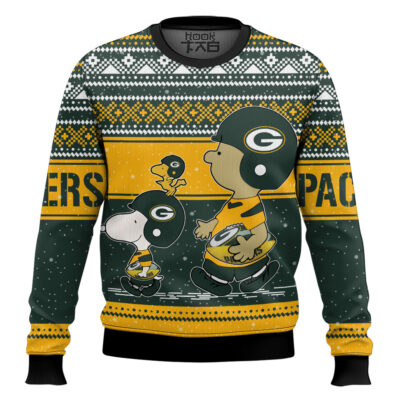 Hooktab Snoopy And Charlie Brown Green Bay Packers Ugly Sweater