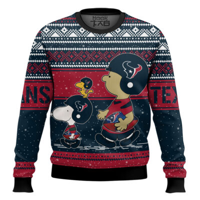 Hooktab Snoopy And Charlie Brown Houston Texans Ugly Sweater