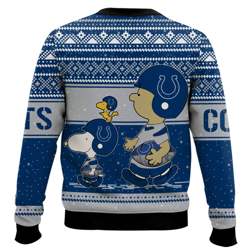Hooktab Snoopy And Charlie Brown Indianapolis Colts Ugly Sweater Hooktab Snoopy And Charlie Brown Indianapolis Colts Ugly Sweater