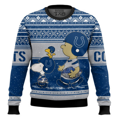 Hooktab Snoopy And Charlie Brown Indianapolis Colts Ugly Sweater