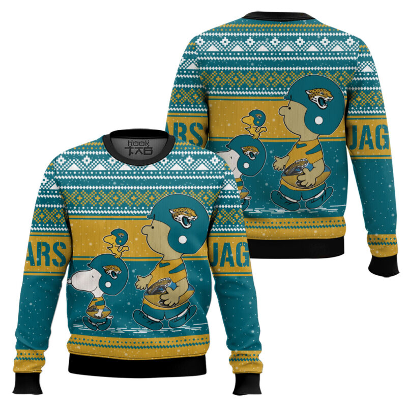 Hooktab Snoopy And Charlie Brown Jacksonville Jaguars Ugly Sweater Hooktab Snoopy And Charlie Brown Jacksonville Jaguars Ugly Sweater