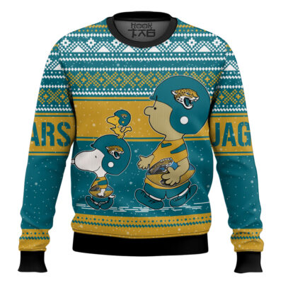 Hooktab Snoopy And Charlie Brown Jacksonville Jaguars Ugly Sweater