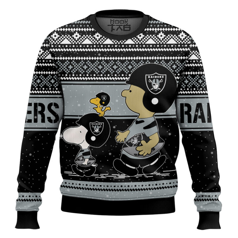 Hooktab Snoopy And Charlie Brown Las Vegas Raiders Ugly Sweater