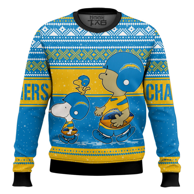 Hooktab Snoopy And Charlie Brown Los Angeles Chargers Ugly Sweater