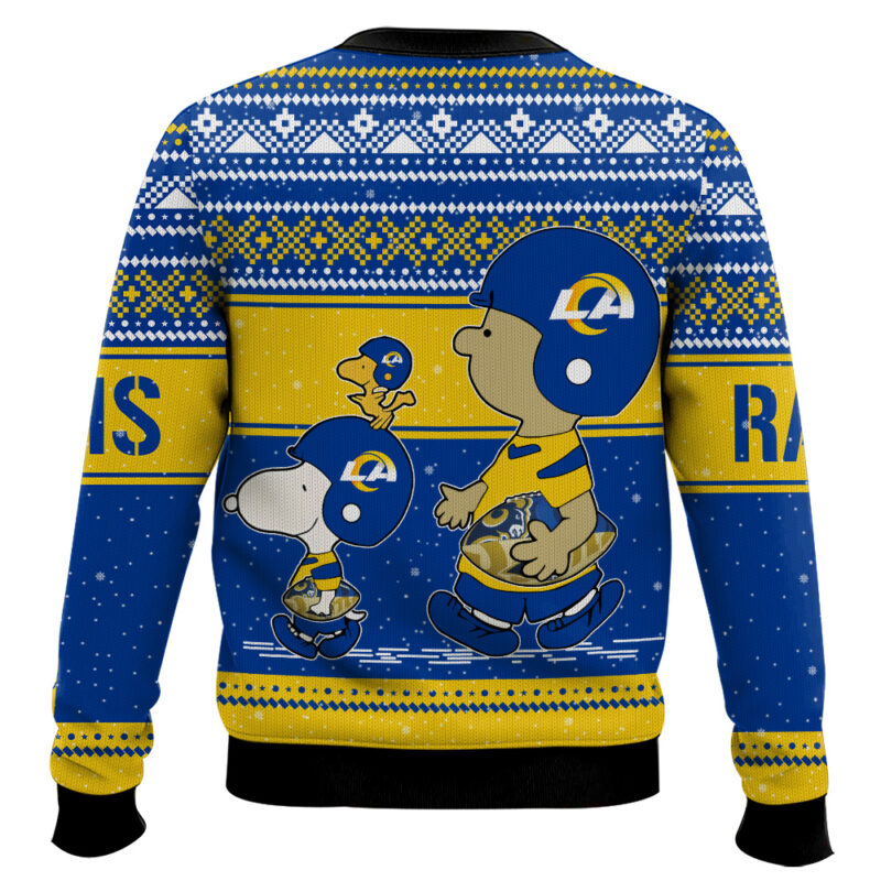 Hooktab Snoopy And Charlie Brown Los Angeles Rams Ugly Sweater Hooktab Snoopy And Charlie Brown Los Angeles Rams Ugly Sweater