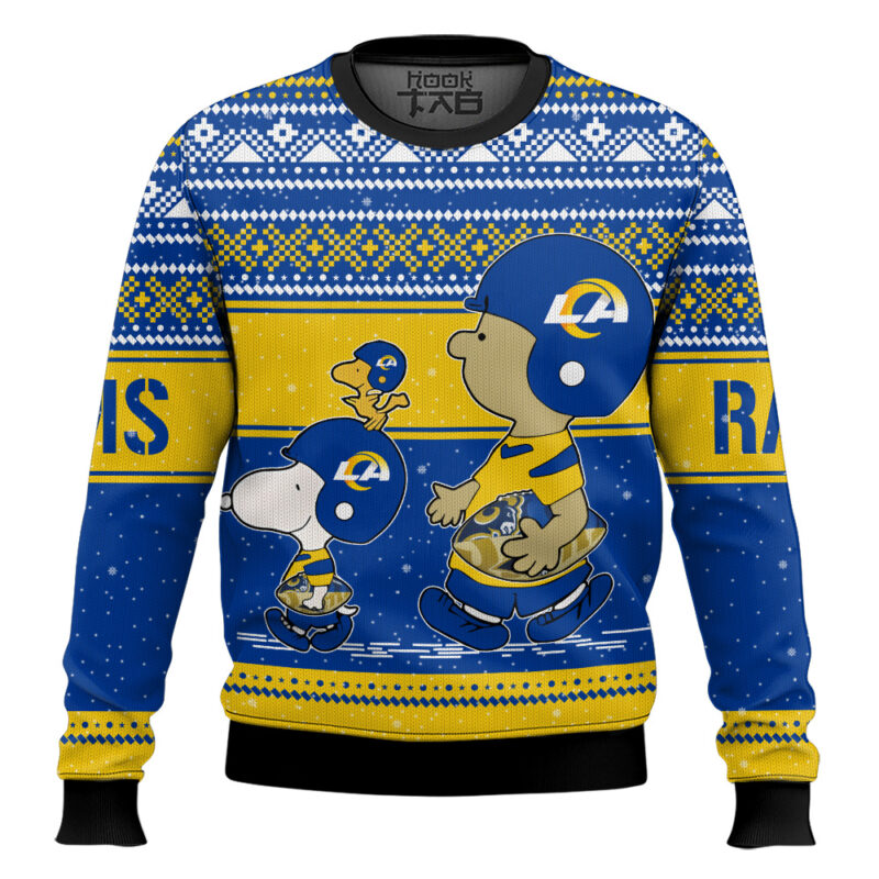 Hooktab Snoopy And Charlie Brown Los Angeles Rams Ugly Sweater