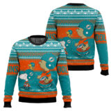 Hooktab Snoopy And Charlie Brown Miami Dolphins Ugly Sweater