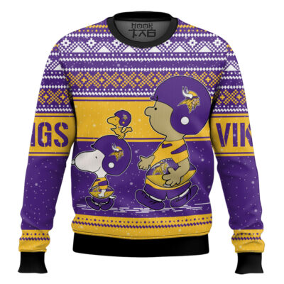 Hooktab Snoopy And Charlie Brown Minnesota Vikings Ugly Sweater