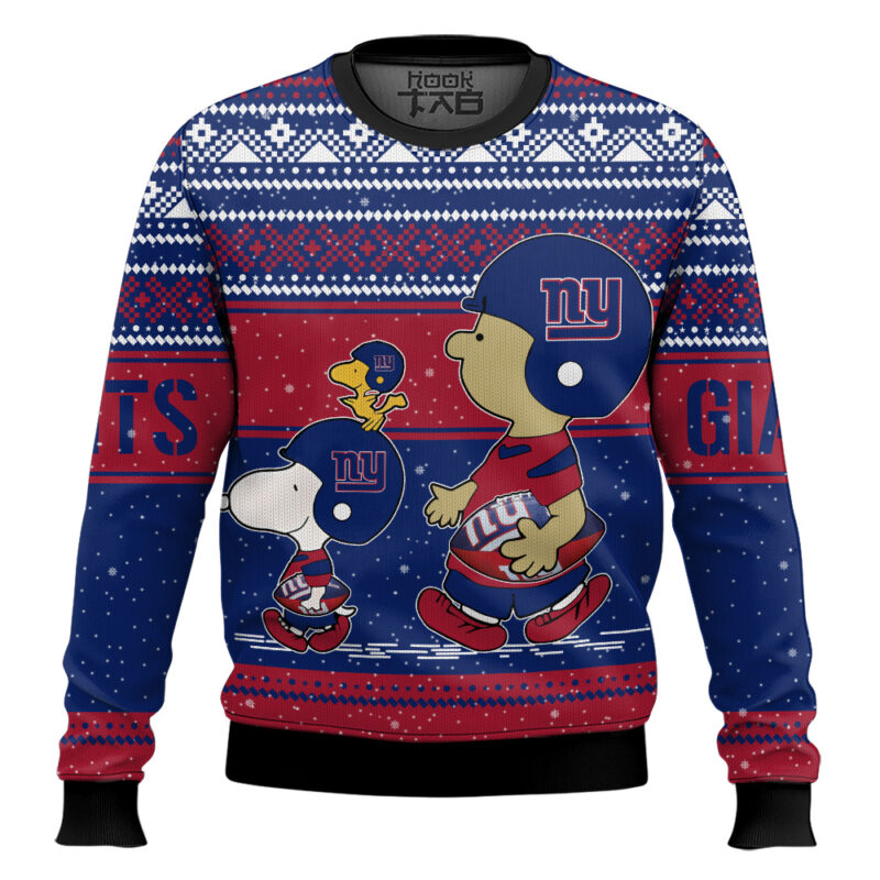 Hooktab Snoopy And Charlie Brown New York Giants Ugly Sweater Hooktab Snoopy And Charlie Brown New York Giants Ugly Sweater