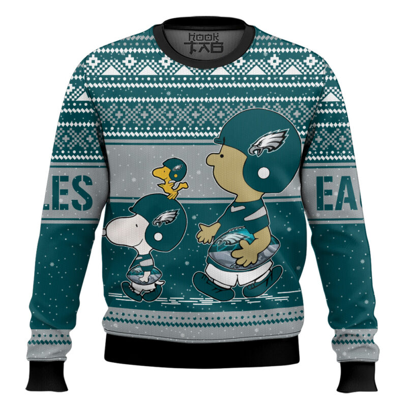Hooktab Snoopy And Charlie Brown Philadelphia Eagles Ugly Sweater