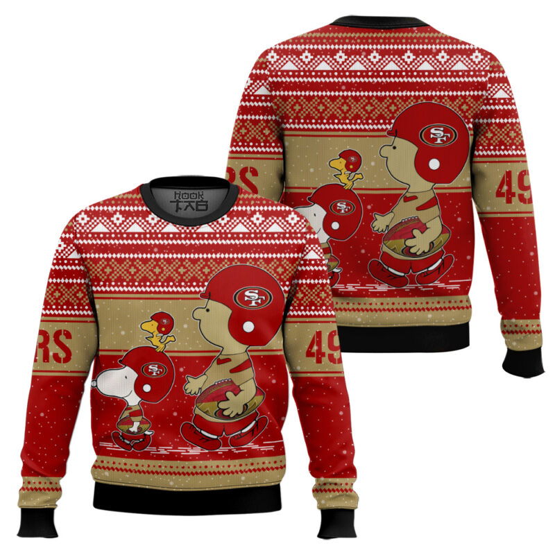 Hooktab Snoopy And Charlie Brown San Francisco 49ers Ugly Sweater Hooktab Snoopy And Charlie Brown San Francisco 49ers Ugly Sweater