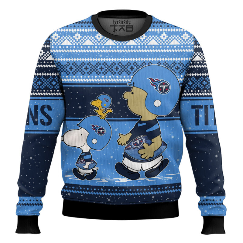 Hooktab Snoopy And Charlie Brown Tennessee Titans Ugly Sweater
